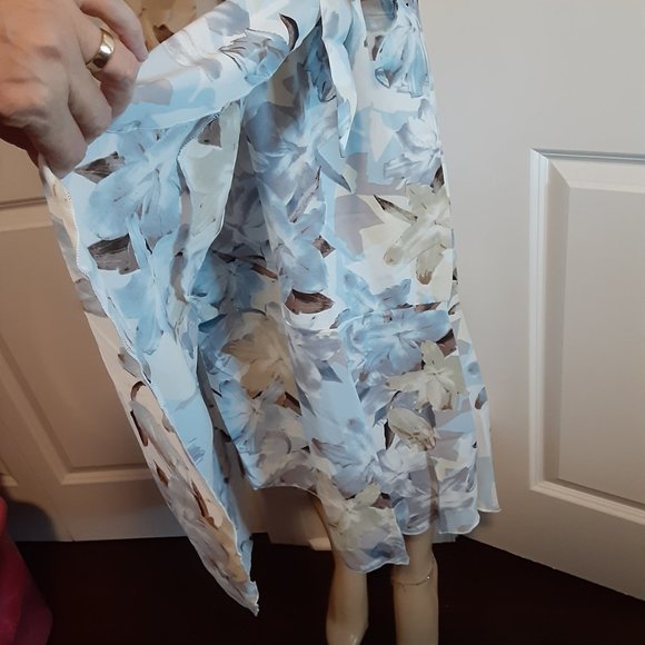 Pastel Blue Floral Wrap & Ruffled Halter Neck Sleeveless Belted Dress - Picture 8 of 15